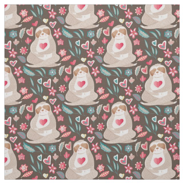 Valentine Sloth Pattern Fabric (Swatch)