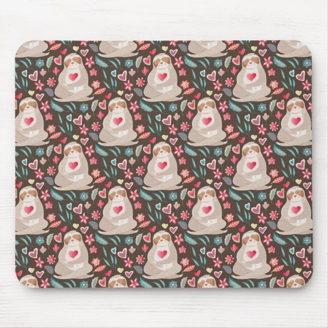 Valentine Sloth Pattern Mouse Pad (Front)