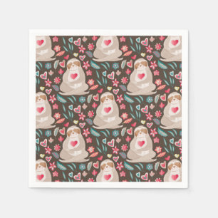 Valentine Sloth Pattern Napkins