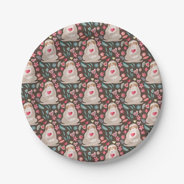 Valentine Sloth Pattern Paper Plates (Front)