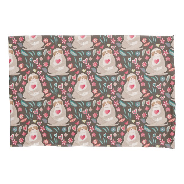 Valentine Sloth Pattern Pillow Case (Front-Left)