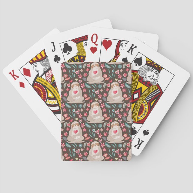 Valentine Sloth Pattern Poker Cards (Back)