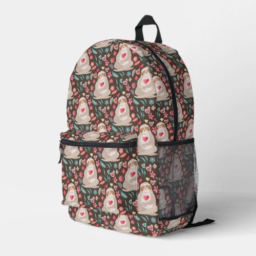 Valentine Sloth Pattern Printed Backpack