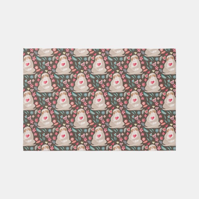 Valentine Sloth Pattern Rug (Front)