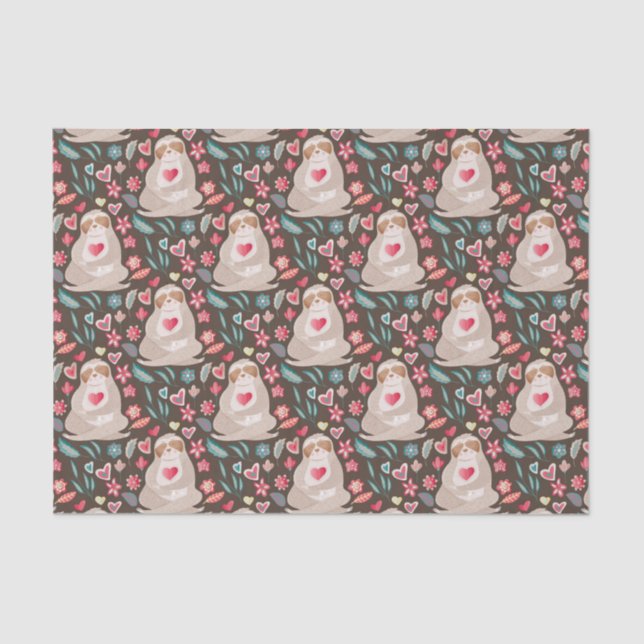 Valentine Sloth Pattern Tissue Paper (Front)