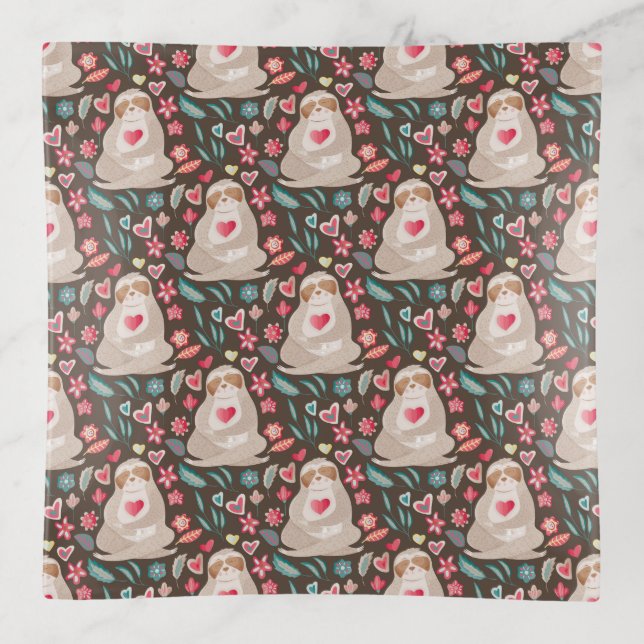 Valentine Sloth Pattern Trinket Tray (Front)