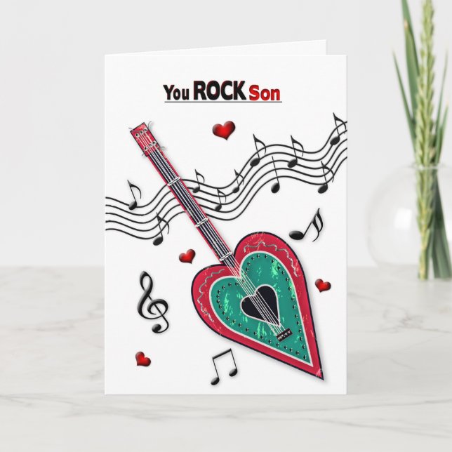 Valentine Son Heart Guitar Music  Holiday Card (Front)