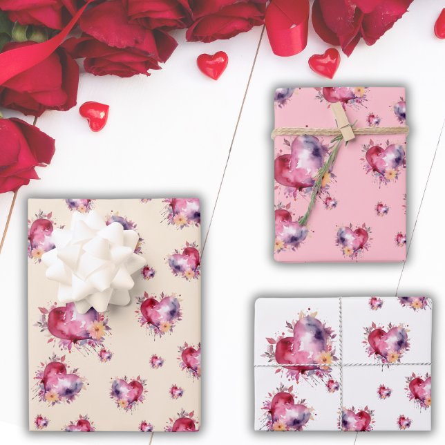 Valentine Splash of Hearts Pattern Wrapping Paper Sheets (Creator Uploaded)