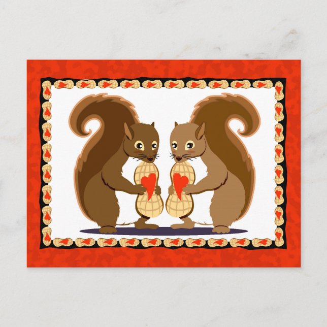 Valentine squirrels 1 holiday postcard (Front)