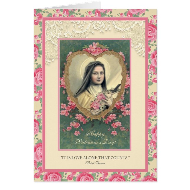 Valentine St. Therese Catholic Religious Pink Rose (Front)