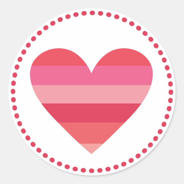 Valentine | Striped Pink Heart Classic Round Sticker (Front)