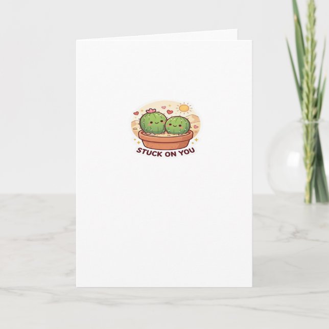 Valentine Stuck On You Cute Cactus Couple Love Pla Card (Front)