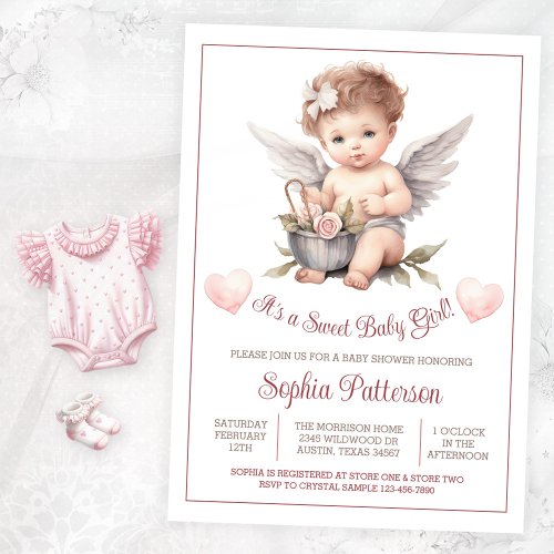 Valentine Sweet Baby Girl Baby Shower Invitation