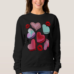Valentine Sweet Candy Heart Kiss Lips Happy Valent Sweatshirt