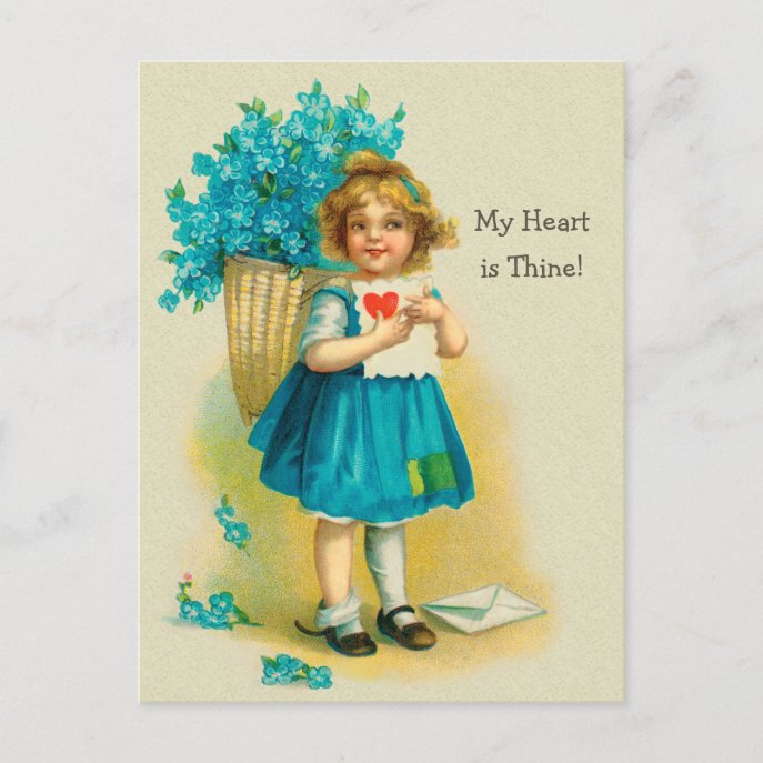 Valentine Sweet little girl Forget-me-nots CC1255                    Holiday Postcard