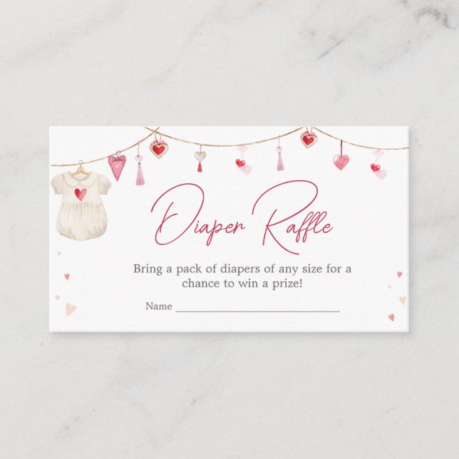 Valentine Sweetheart Baby Shower Diaper Raffle Enclosure Card (Front)