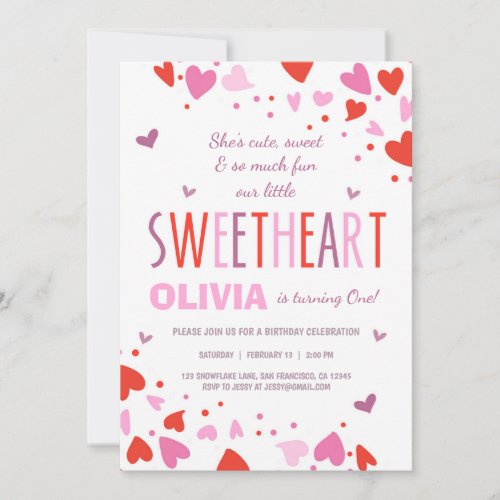 Valentine Sweetheart Birthday Party Invitation