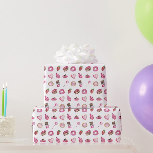 Valentine Sweetheart Dessert Pink Watercolor Wrapping Paper (Party Gifts)
