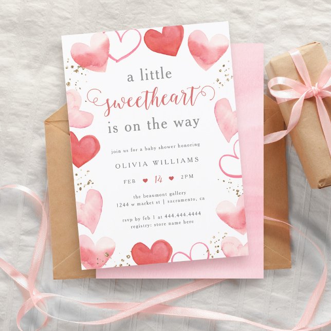 Valentine Sweetheart Hearts Girl Baby Shower Invitation (Creator Uploaded)