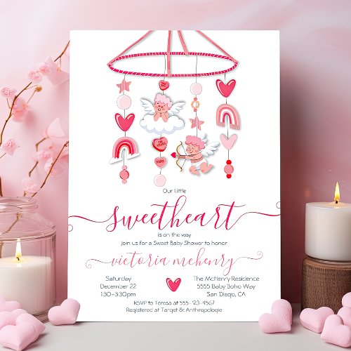 Valentine Sweetheart Mobile Baby Shower Invitation