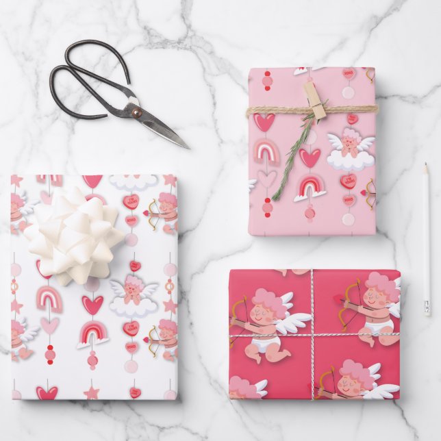Valentine Sweetheart Mobile Baby Shower Wrapping Paper Sheets (Front)