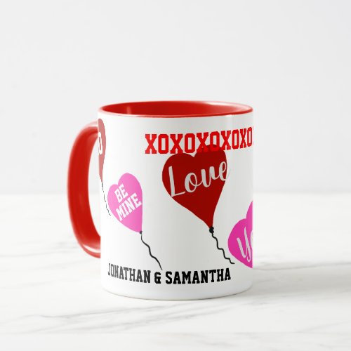 Valentine Sweetheart Names Red Pink Hearts Mug