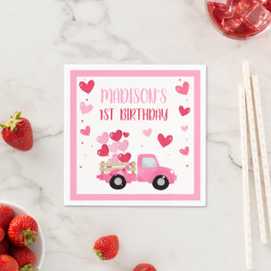 Valentine Sweetheart Pink 1st Birthday Party Decor Napkins