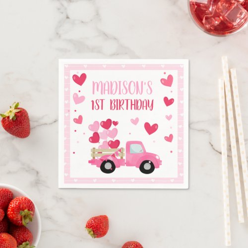 Valentine Sweetheart Pink 1st Birthday Party Decor Napkins