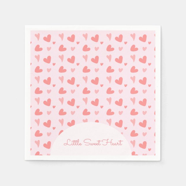 Valentine Sweetheart Pink Peach Hearts Birthday Napkins (Front)