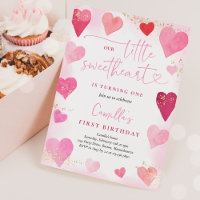 Valentine Sweetheart Pink Red Hearts 1st Birthday