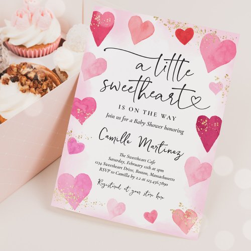 Valentine Sweetheart Pink Red Hearts Baby Shower Invitation