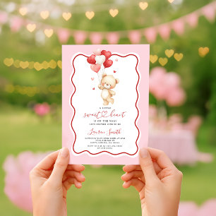 Valentine Sweetheart Teddy Bear Baby Shower Invitation