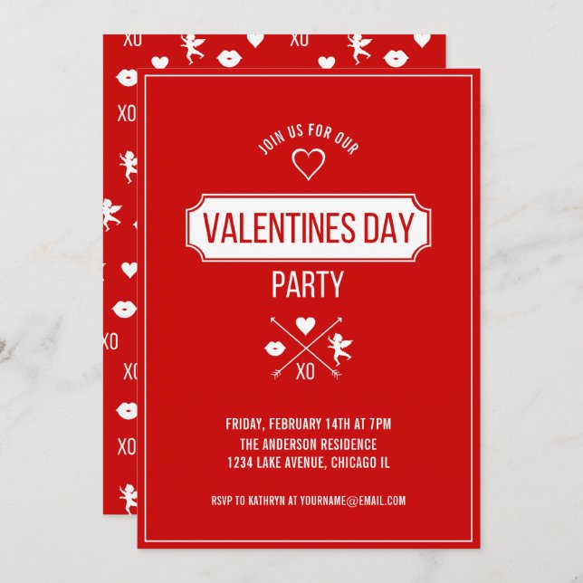 Valentine Symbols Valentine's Day Party Card (Front/Back)
