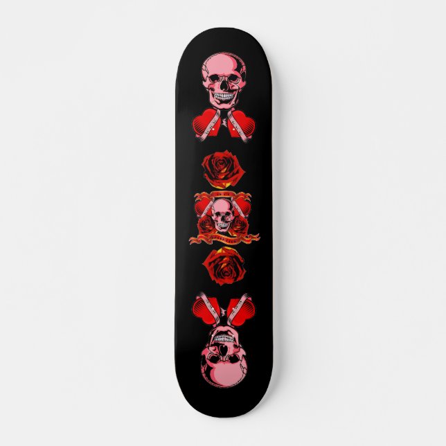 Valentine Tattoo Skull Heart Skateboard Deck (Front)