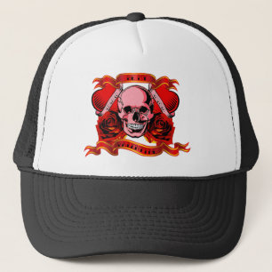 Valentine Tattoo Skull Hearts Trucker Hat