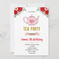 Valentine tea party birthday invitation