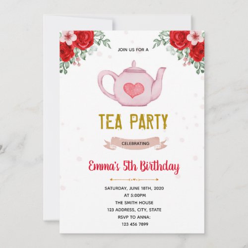 Valentine tea party birthday invitation