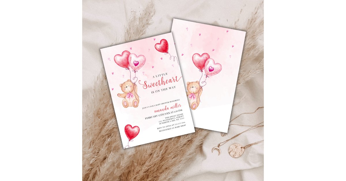 Valentine Teddy Bear Heart Balloon Baby Shower Invitation | Zazzle