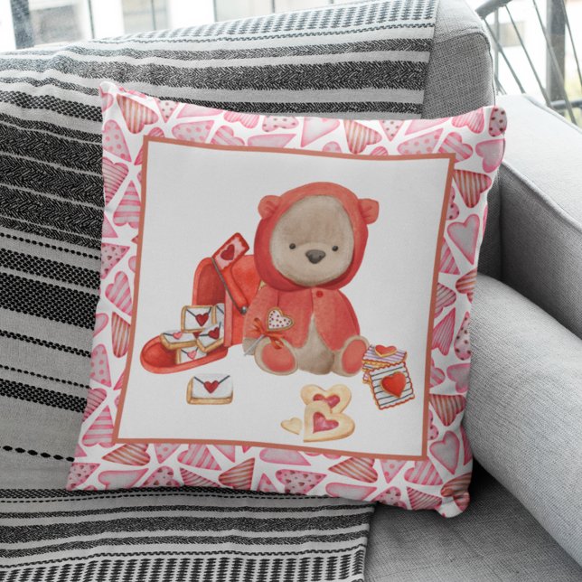 Valentine Teddy Bear Heart Cookies Cute Throw Pillow (Creator Uploaded)