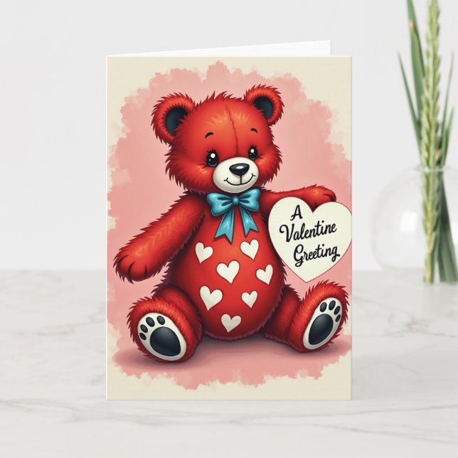 Valentine Teddy Bear Hearts Card (Front)