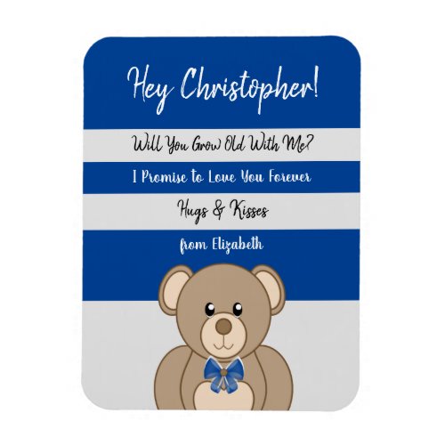 Valentine teddy bear love you blue and grey magnet