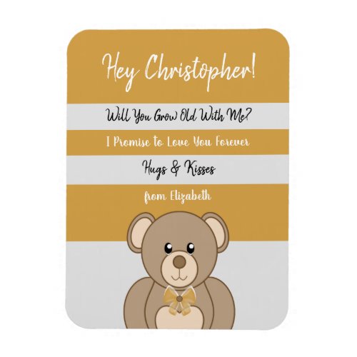 Valentine teddy bear love you gold and grey magnet