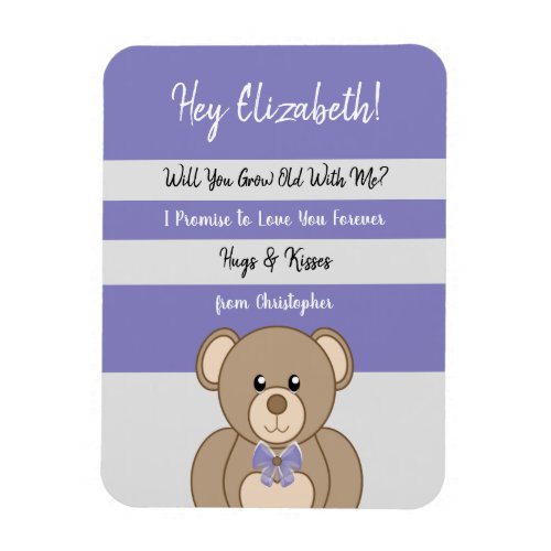 Valentine teddy bear love you purple and grey magnet