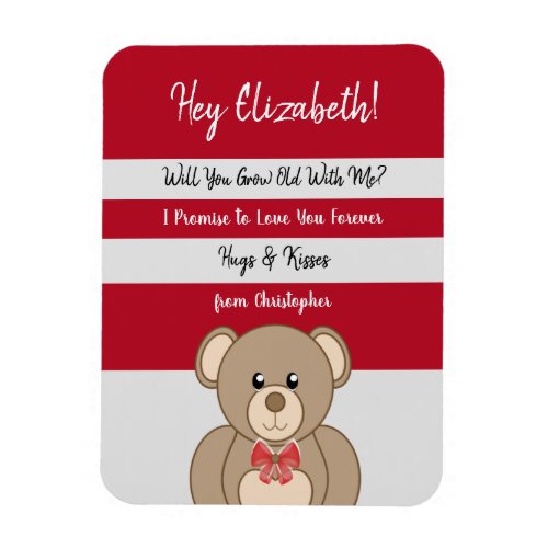 Valentine teddy bear love you red and grey magnet