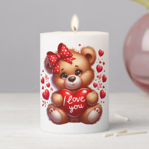 Valentine Teddy Bear Pillar Candle