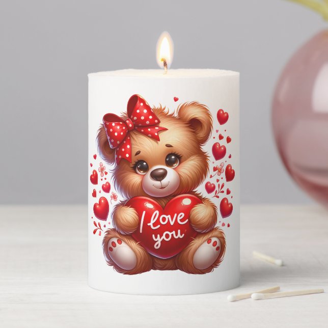 Valentine Teddy Bear Pillar Candle (In Situ)