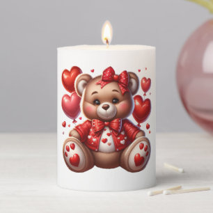 Valentine Teddy Bear Pillar Candle