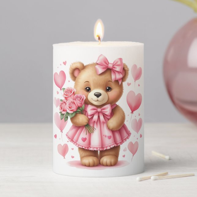 Valentine Teddy Bear Pillar Candle (In Situ)