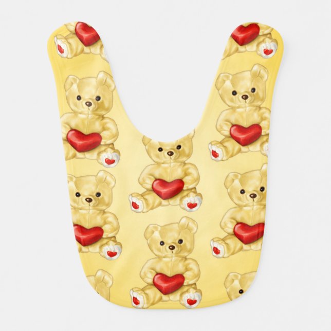 Valentine Teddy Bear With Heart Baby Bib (Front)