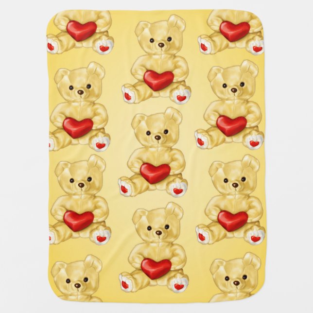 Valentine Teddy Bear With Heart Baby Blanket (Front)